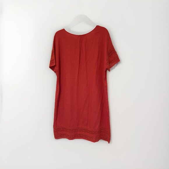 Sigrid Olsen Dress‎ Womens XL Coral Linen Blend Crochet Hem Shift Pullover Beach - Picture 3 of 7